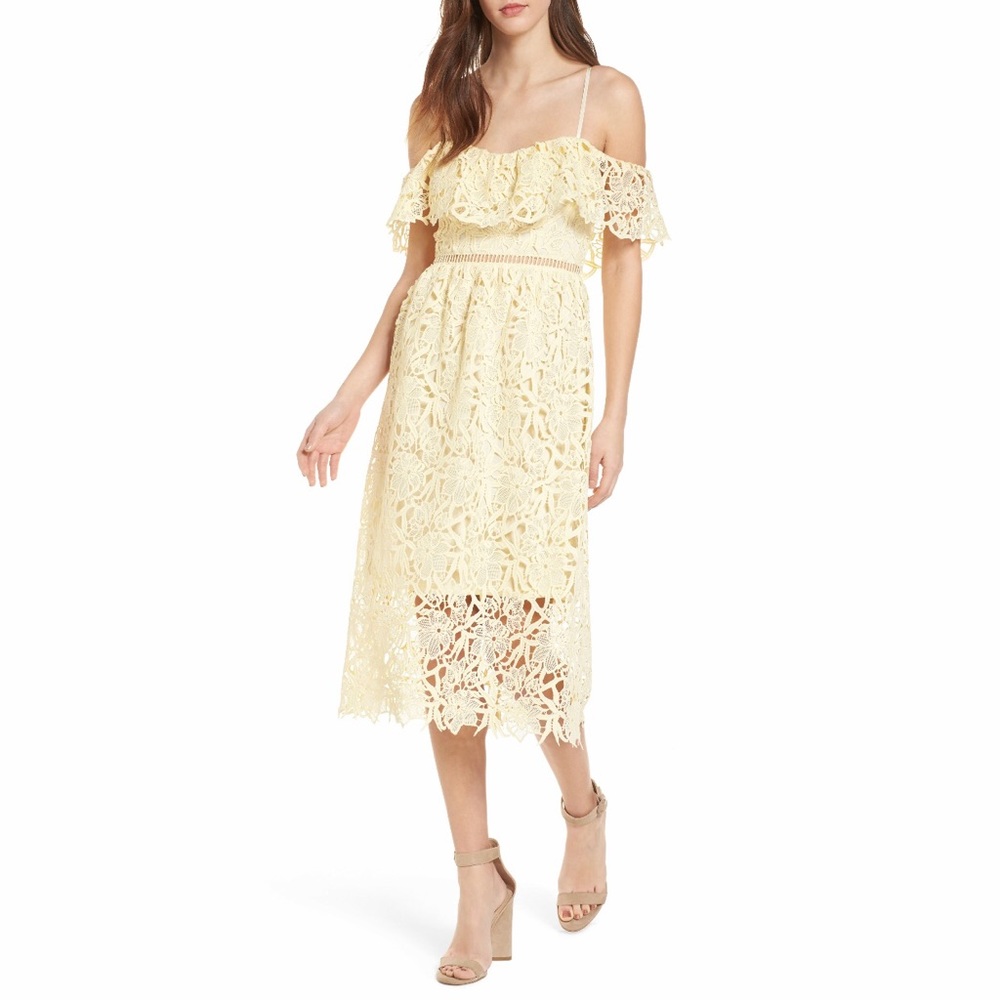 ASTR the Label Lace Off the Shoulder Midi Dress